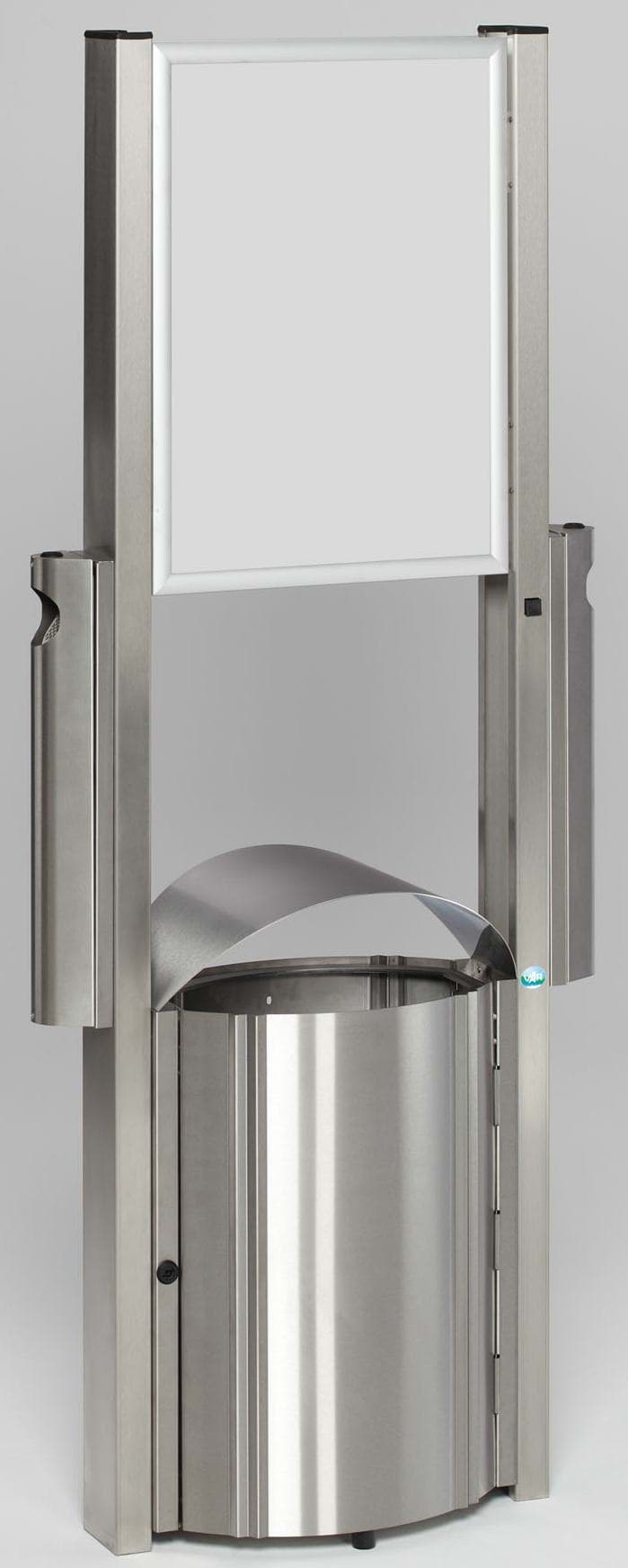 Abfallsammler Design Edelstahl 50 Liter Inhalt mit Werbeflächen und Ascher