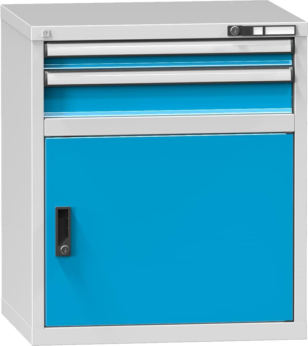 Schubladenschrank, 2 x Schublade, 1 x Türe, 840x731x630 mm HxBxT