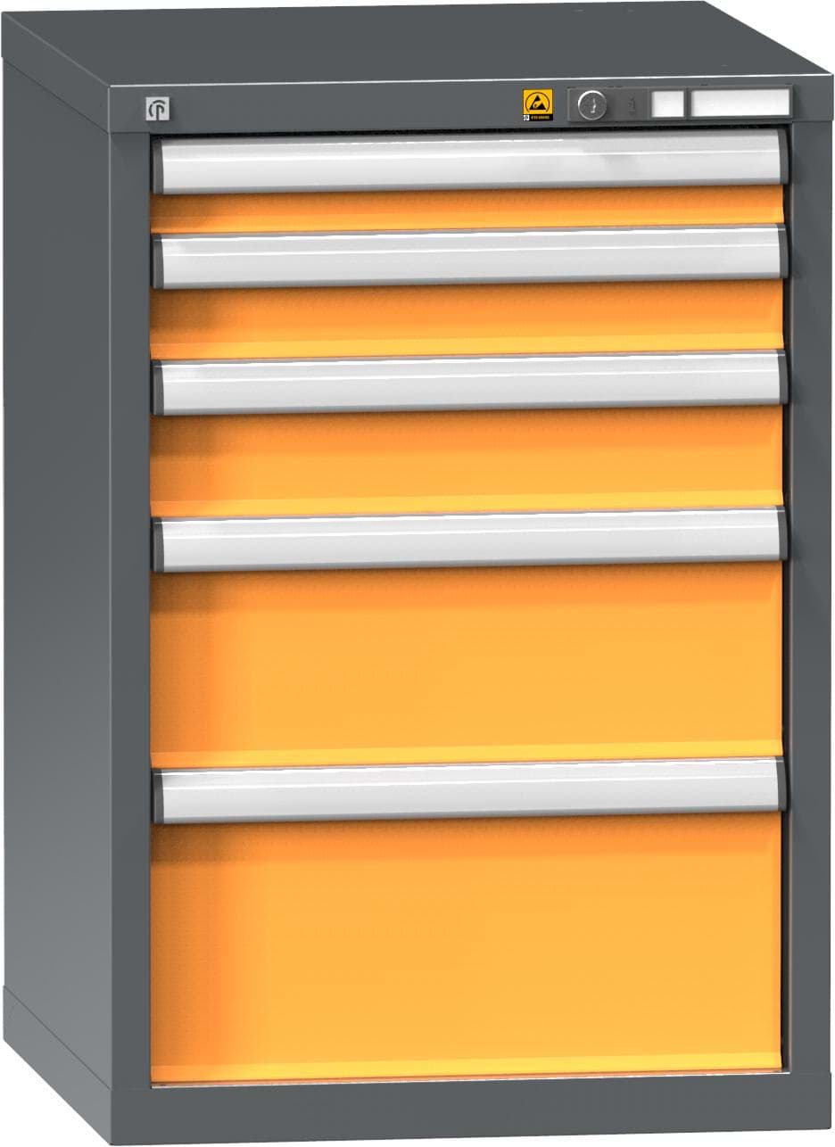 ESD-Schubladenschrank, 5 x Schublade, 840x578x600 mm HxBxT