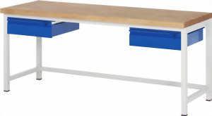 Werkbank Basic-8, 2000x700x840 mm LxTxH mit 2 Schubladen