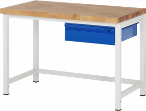 Werkbank Basic-8, 1250x700x840-1040 mm LxTxH, mit Schublade