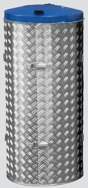 Abfallsammler mit Doppeltüre, Edelstahl und ALU, Deckel enzianblau für 110 Liter Abfallsäcke