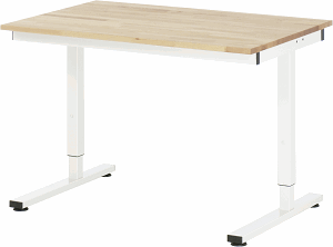 Arbeitstisch Serie RHE, B 1250 x T 800 x H 740-1040 mm, Buche-Massiv-Platte 25 mm