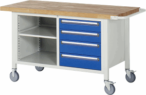 Fahrbare Werkbank Modell 8463, B 1500xT 700xH 880mm, Buche-Massiv-Platte 40mm
