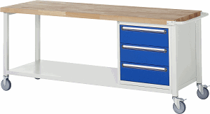 Fahrbare Werkbank Modell 8157, B 2000xT 700xH 880mm, Buche-Massiv-Platte 40mm