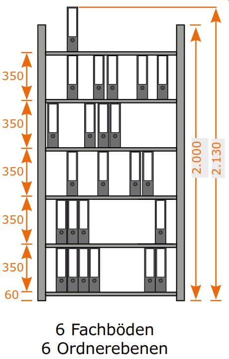 6 Fachböden/6 Ordnerebenen