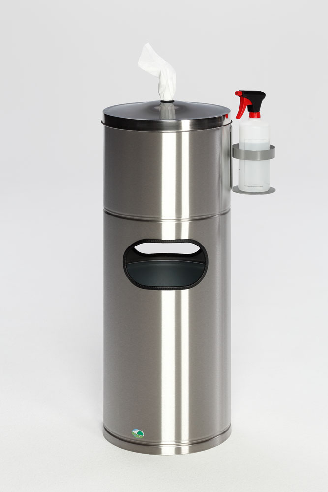 Desinfektionsstation für Papiertücher mit Flaschenhalter und Inneneinsatz, Edelstahl