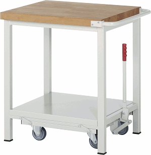 Werkbank mit absenkbarem Fahrgestell Modell 8000, B 750xT 700xH 880mm, Buche-Massiv-Platte 40mm