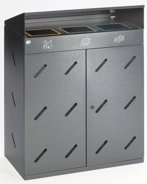 Wertstoffsammelstation, 3-fach Einwurf, 300 ltr. Inhalt