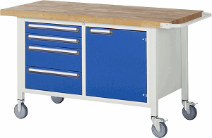 Fahrbare Werkbank Modell 8470, B 1500xT 700xH 880mm, Buche-Massiv-Platte 40mm