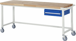 Fahrbare Werkbank Modell 8001, B 2000xT 700xH 880-1080mm, Buche-Massiv-Platte 40mm