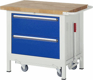 Werkbank mit absenkbarem Fahrgestell Modell 8255, B 1000xT 700xH 880mm, Buche-Massiv-Platte 40mm