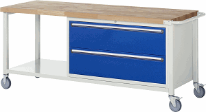 Fahrbare Werkbank Modell 8355, B 2000xT 700xH 880mm, Buche-Massiv-Platte 40mm