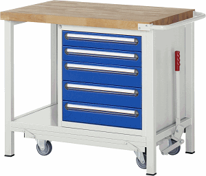 Werkbank mit absenkbarem Fahrgestell Modell 8171, B 1000xT 700xH 880mm, Buche-Massiv-Platte 40mm
