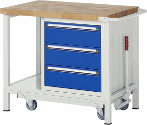 Werkbank mit absenkbarem Fahrgestell Modell 8157, B 1000xT 700xH 880mm, Buche-Massiv-Platte 40mm