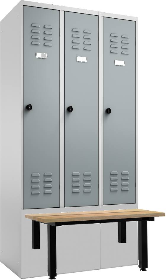 Garderobenschrank 3 Abteile, mit vorgebauter Sitzbank, 2 Stück Restposten ohne Garantie