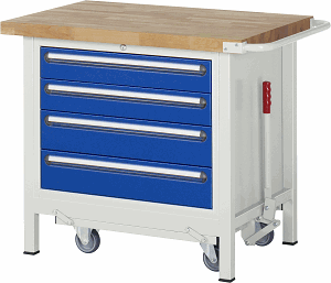 Werkbank mit absenkbarem Fahrgestell Modell 8262, B 1000xT 700xH 880mm, Buche-Massiv-Platte 40mm