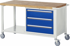 Fahrbare Werkbank Modell 8257, B 1500xT 700xH 880mm, Buche-Massiv-Platte 40mm