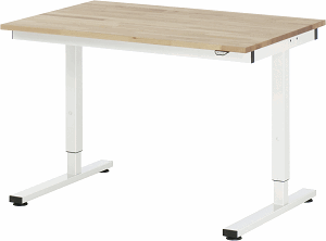 Arbeitstisch Serie RHE, B 1250 x T 800 x H 740-1040 mm, Buche-Massiv-Platte 25 mm