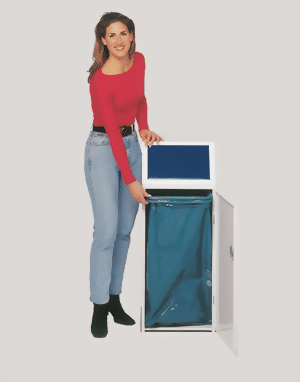 Wertstoffsammler Typ WSG 69, Korpus weiss (9016), Klappe blau (5010), für 110 Liter Säcke