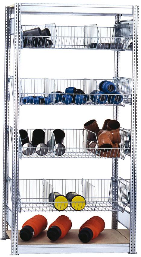 Kleinteilgrundregal mit Gitterkörben