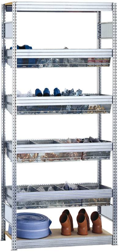 Kleinteilgrundregal mit Gitterwannen Breite 875 mm