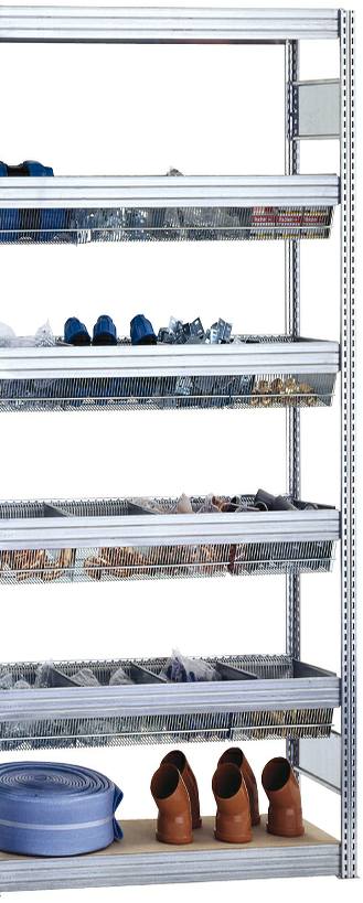 Kleinteilanbauregal mit Gitterwannen Breite 875 mm