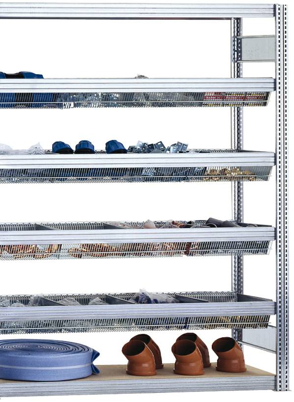 Kleinteilanbauregal mit Gitterwannen Breite 1695 mm