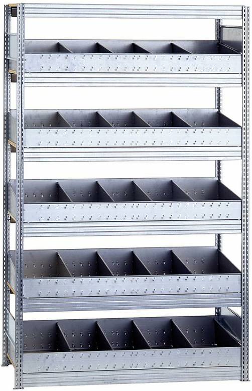 Kleinteilgrundregal mit Schüttensets Breite 1285 mm