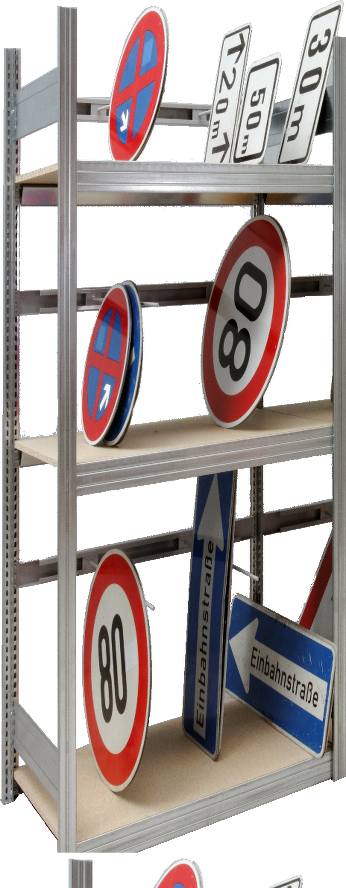 Schildergrundregal, Breite 875 mm, Höhe 2500 mm, Tiefe 600 mm