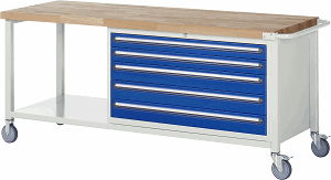 Fahrbare Werkbank Modell 8371, B 2000xT 700xH 880mm, Buche-Massiv-Platte 40mm